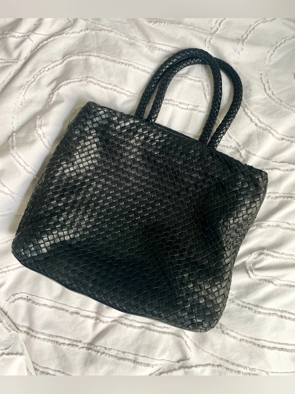 VTG Woven Black Tote Purse- Classic Leather Carryall MINT!